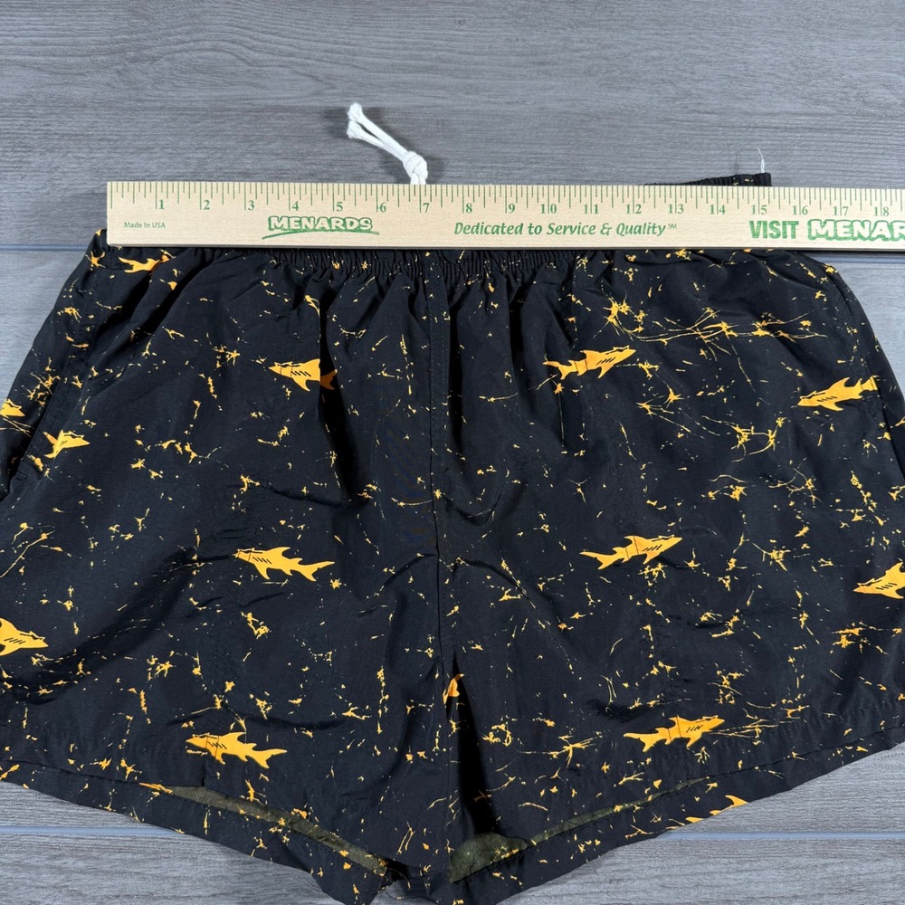 Maui and Sons Swim Trunks XL Black Vintage Yellow Shark Print Surf Shorts - Picture 3 of 6